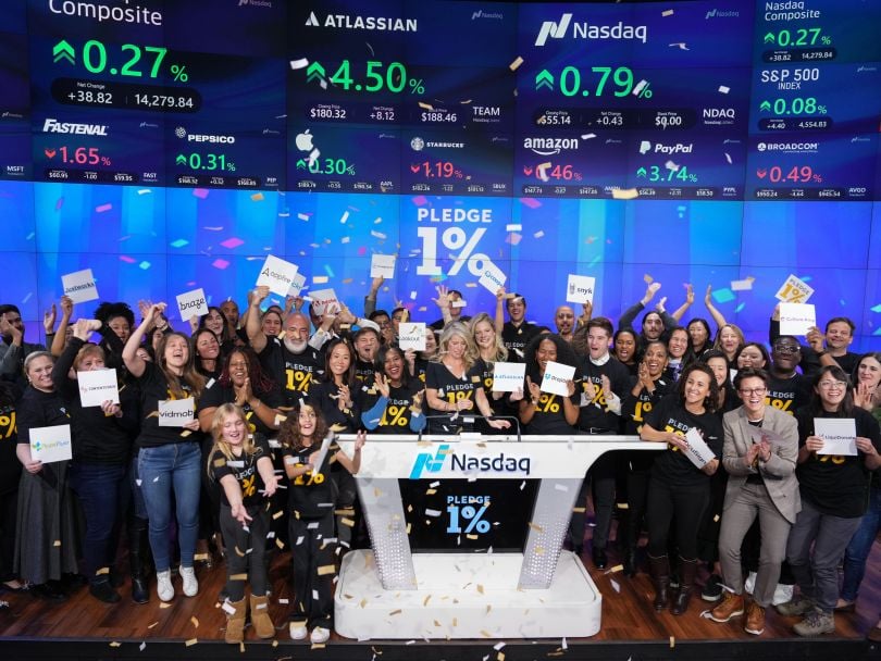 Mallory Boulter cheering alongside colleagues at Nasdaq opening bell ceremony